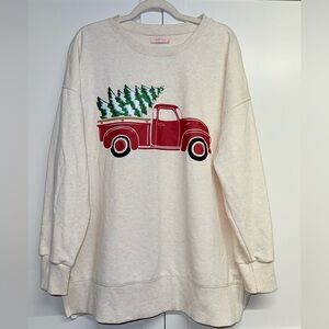 Teddy Rose Cream Sweatshirt with Red Truck Design